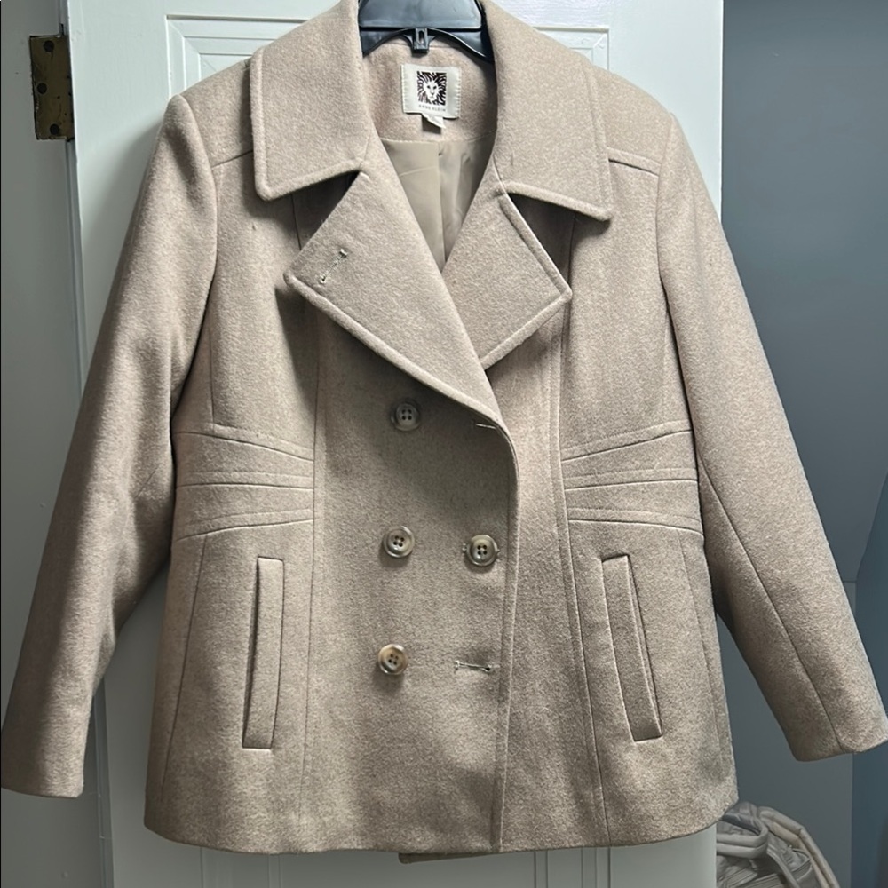 Anne Klein Tan Pea Coat with Notched Lapels